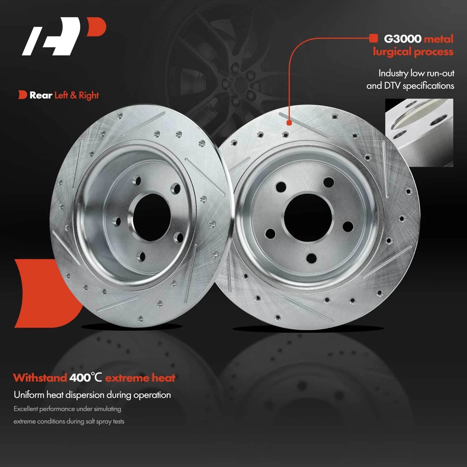 Set of 2 Rear Drilled Brake Rotors and Pads for Ford Escape (2013–2016)