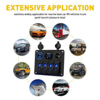 Set of 4 Gang Dual Panel Switches with USB for Car Boat RV Truck (12V)