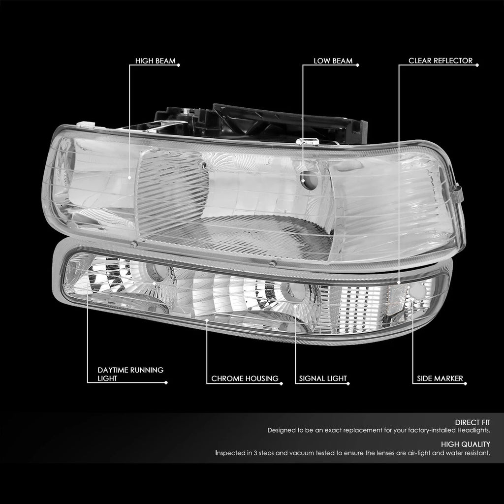 Chrome Headlight + Clear Bumper + Smoked 3D LED Tail Light for Silverado (1999–2002)