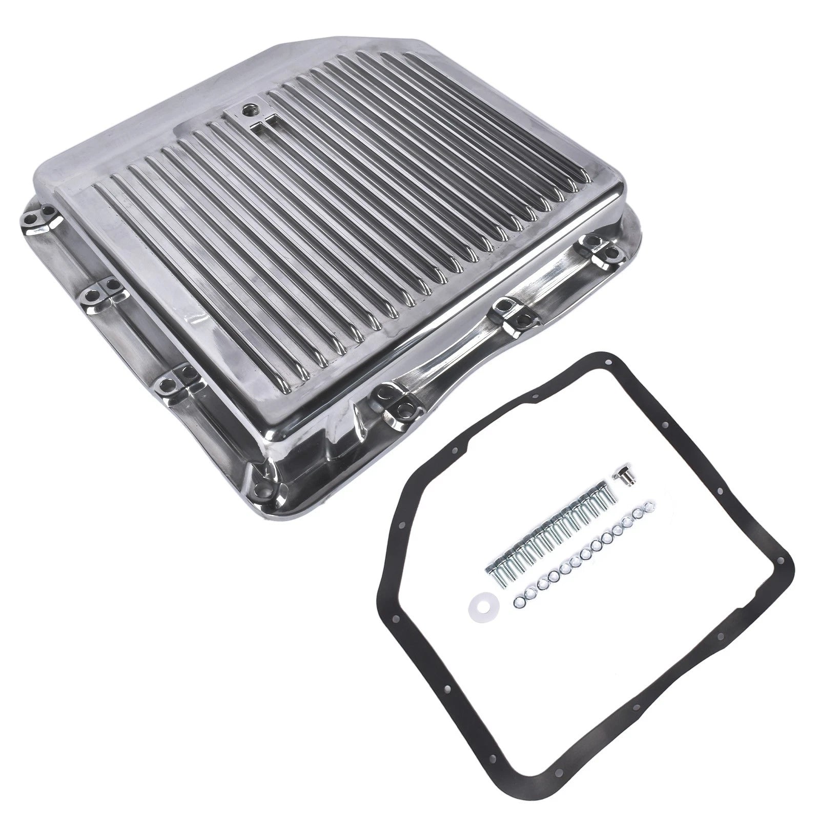 Finned Polished Transmission Pan w/ Hardware for GM Turbo 350 (TH350)