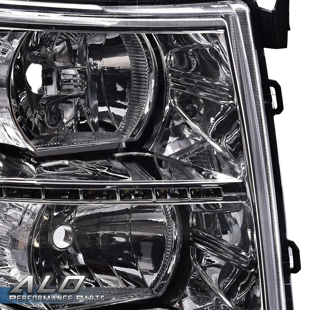 Clear Chrome LED DRL Headlights for Chevy Silverado 1500 2500 3500 (2007–2014)
