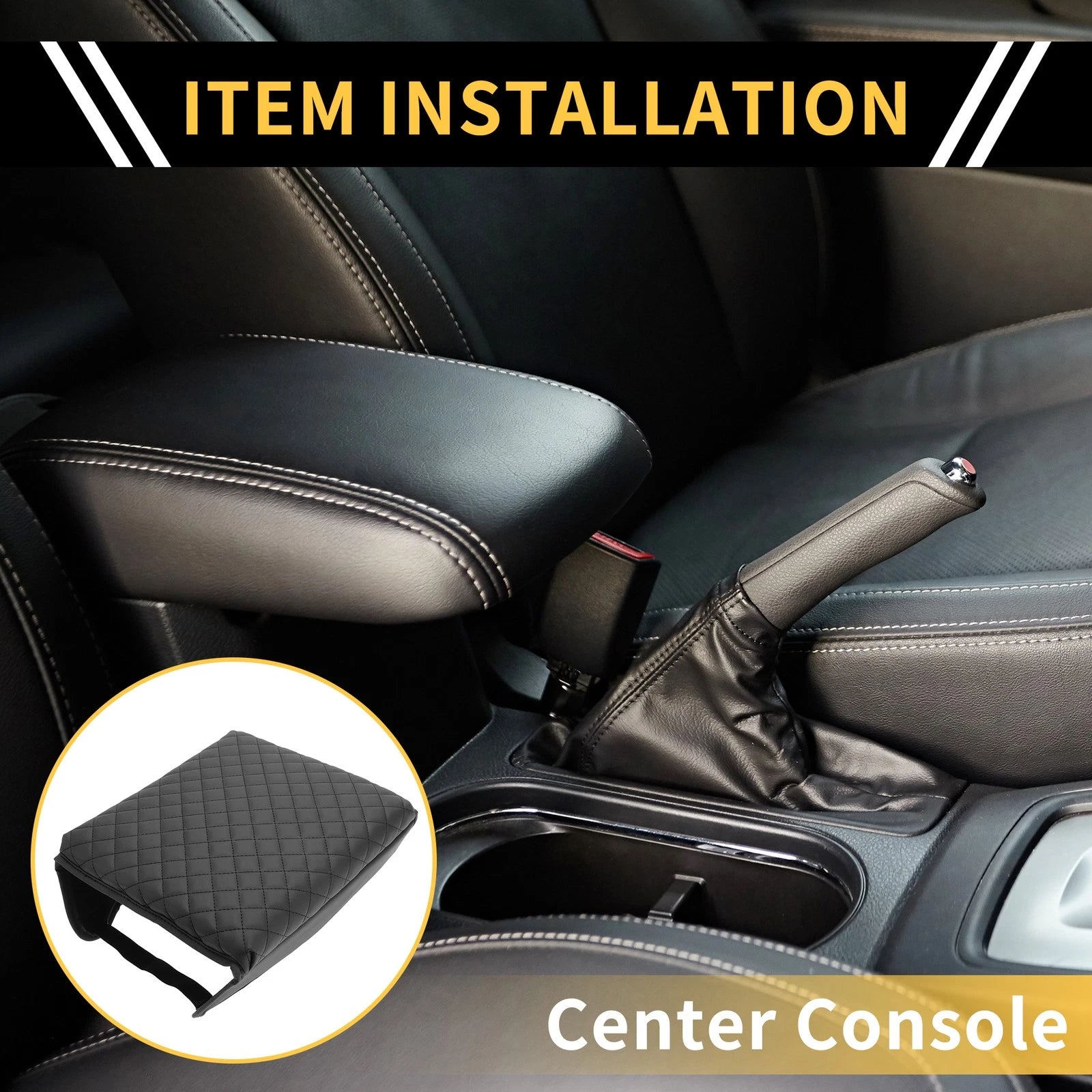 Console Lid Armrest Cover for Ford (Microfiber Leather, Black)
