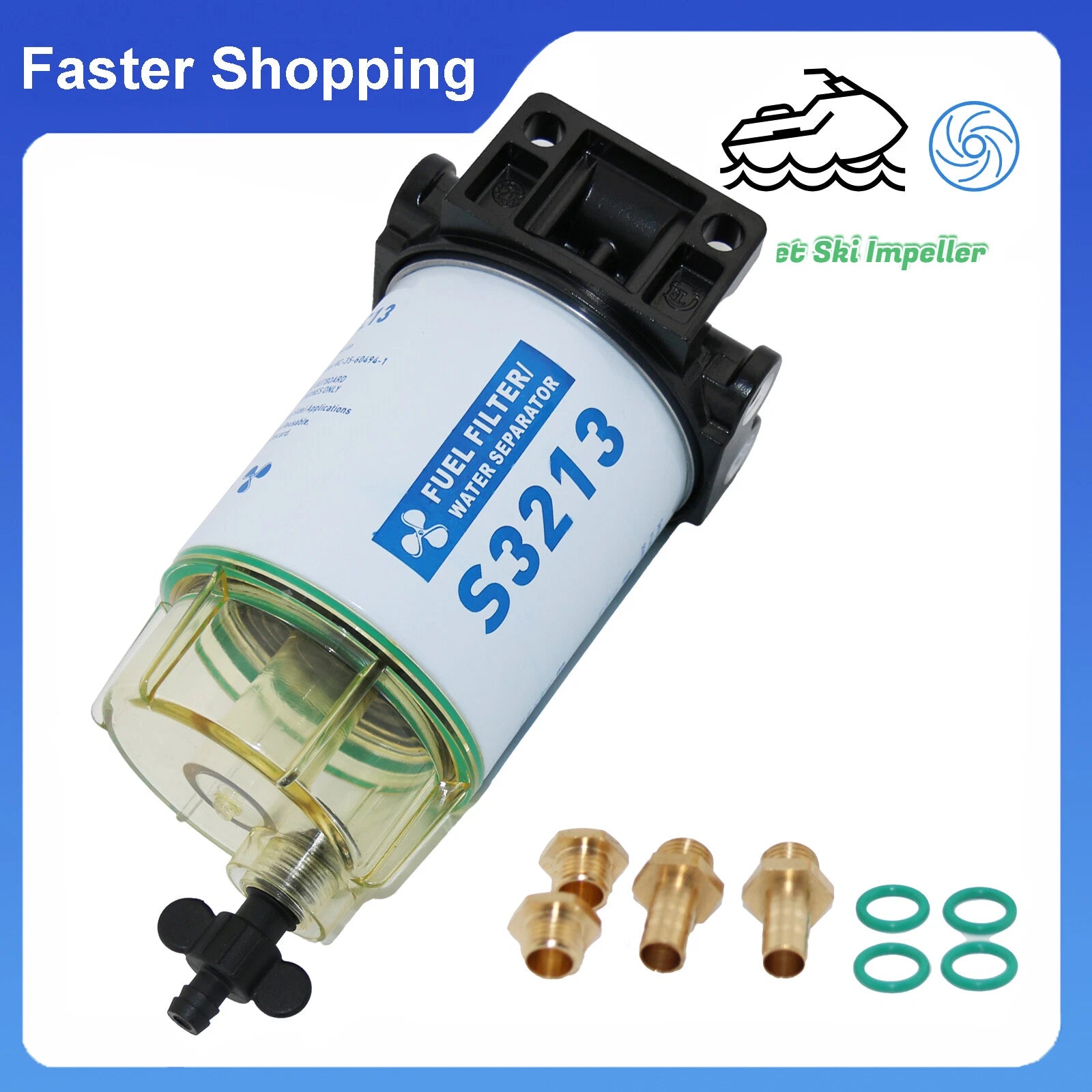 Fuel Filter Water Separator S3213 for Mercury Yamaha Outboard (10 Micron)