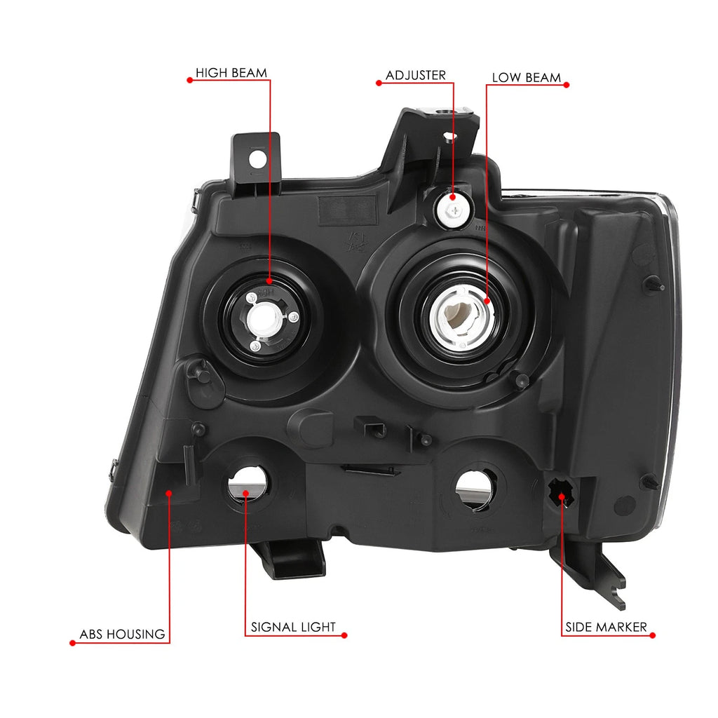 Right Black Housing Headlight Lamp for Chevy Avalanche Suburban Tahoe (2007–2014)