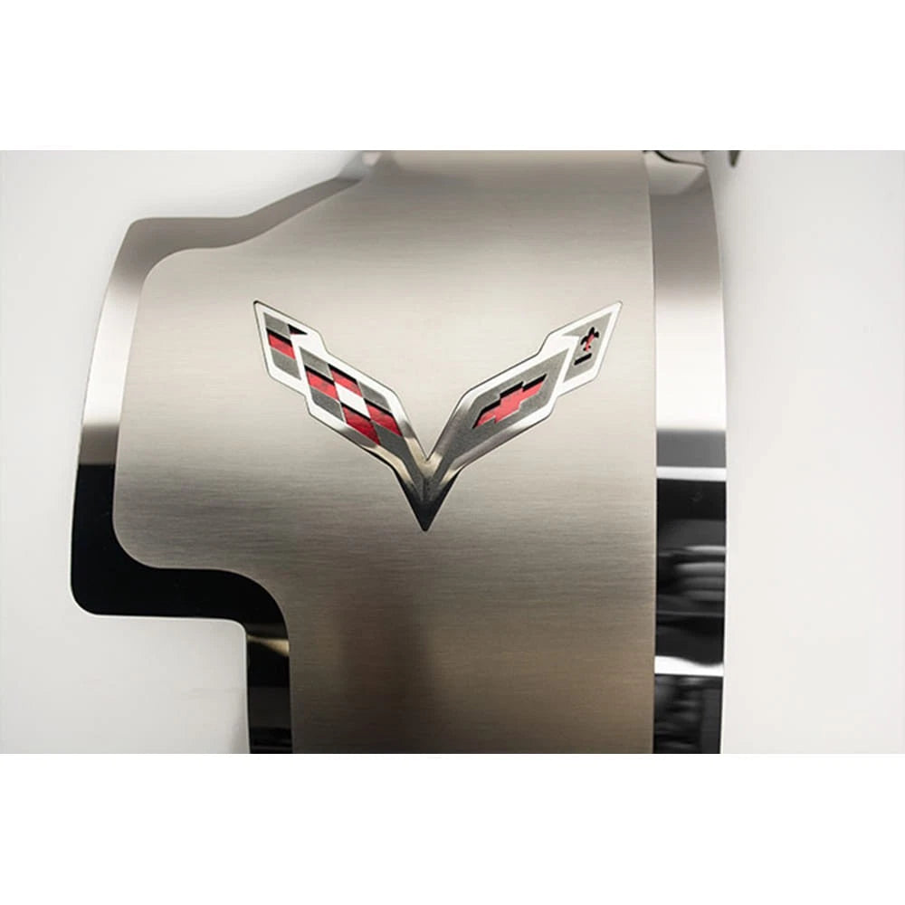 Stainless Alternator Cover Replacement with Yellow Carbon Fiber for Corvette (2014–2019)