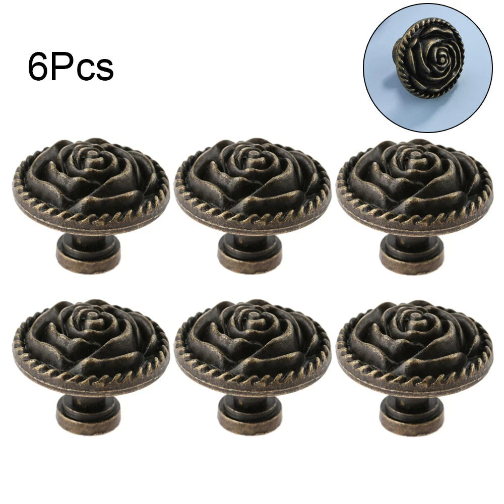 6X Flower Shape Drawer Knob Pull Handle for Kitchen Cabinet (Vintage)