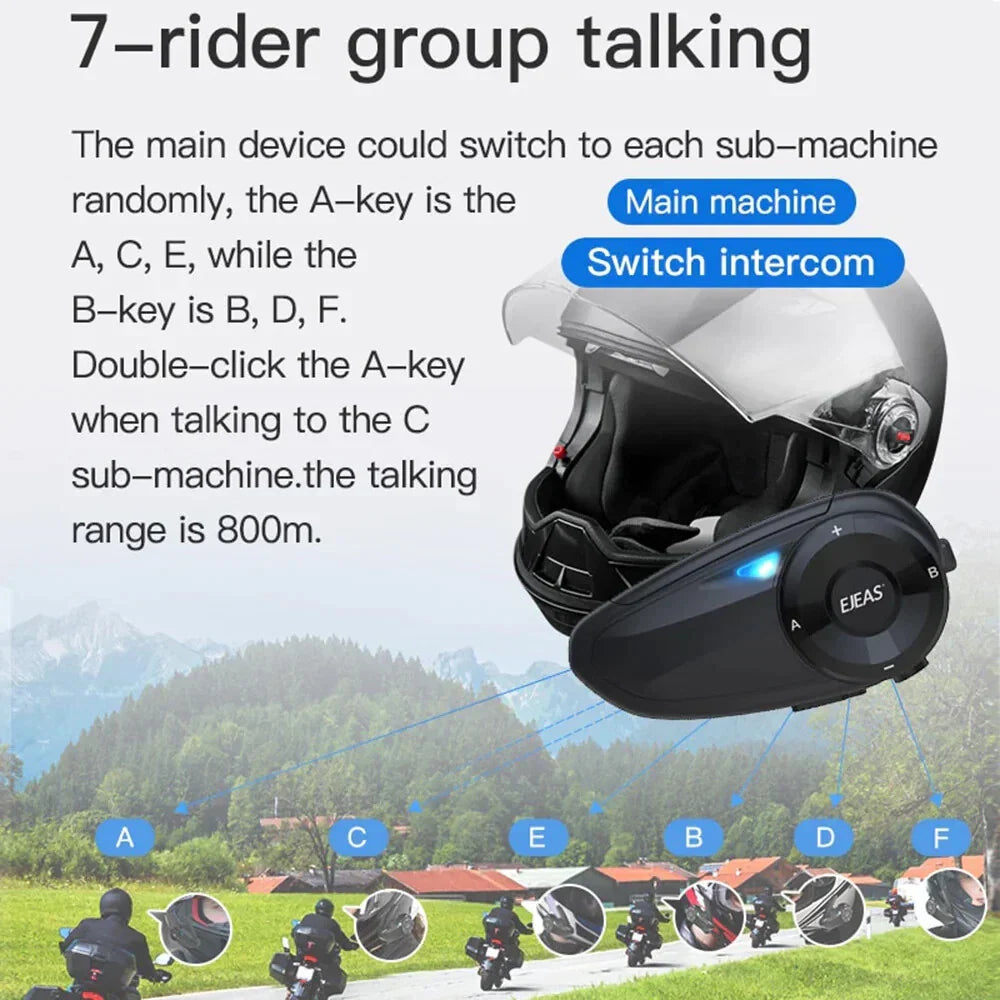 EJEAS Q7 Bluetooth Waterproof Motorcycle Helmet Headset Intercom 7 Riders