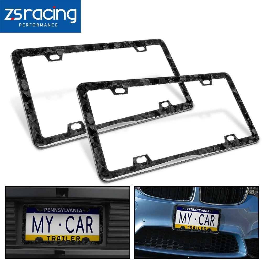 Set of 2 Forged Carbon Fiber License Plate Frame Covers for Universal Fit