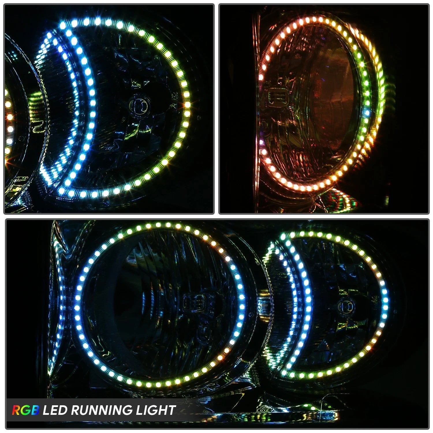 2X Chrome Amber LED Halo Ring RGB Headlight Lamps for Dodge Ram 1500-3500 (2006–2009)
