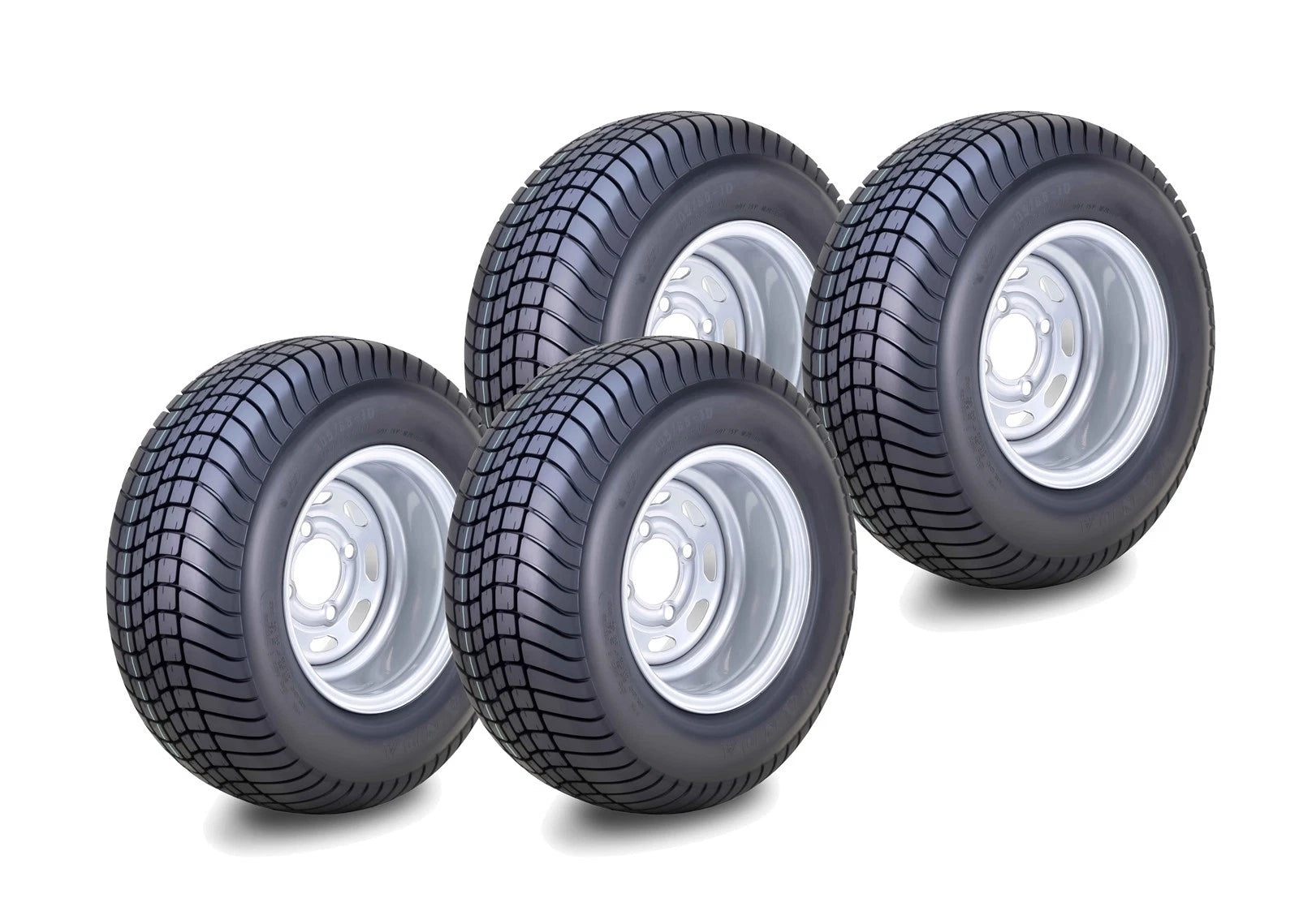 Set of 4 Wanda Golf Cart Tire Assembly 205/65-10 w/4x4" PCD ET-15.5 Silver Wheel
