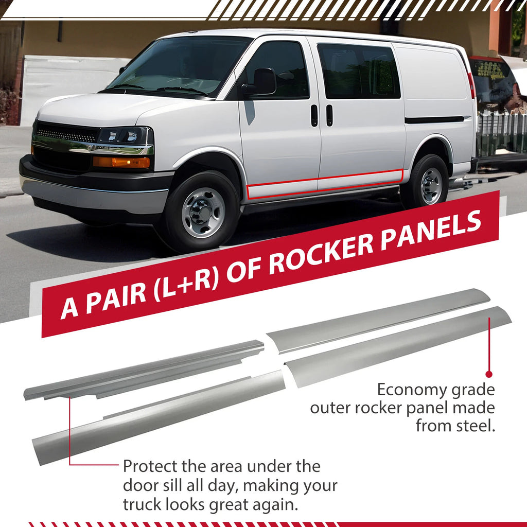 Set of 2 Rocker Panels for Chevy Express GMC Savana Van (1996–2014)