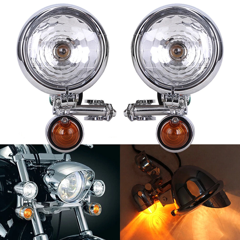 Fog Light Turn Signal Lamp with Bar Bracket for Harley Honda