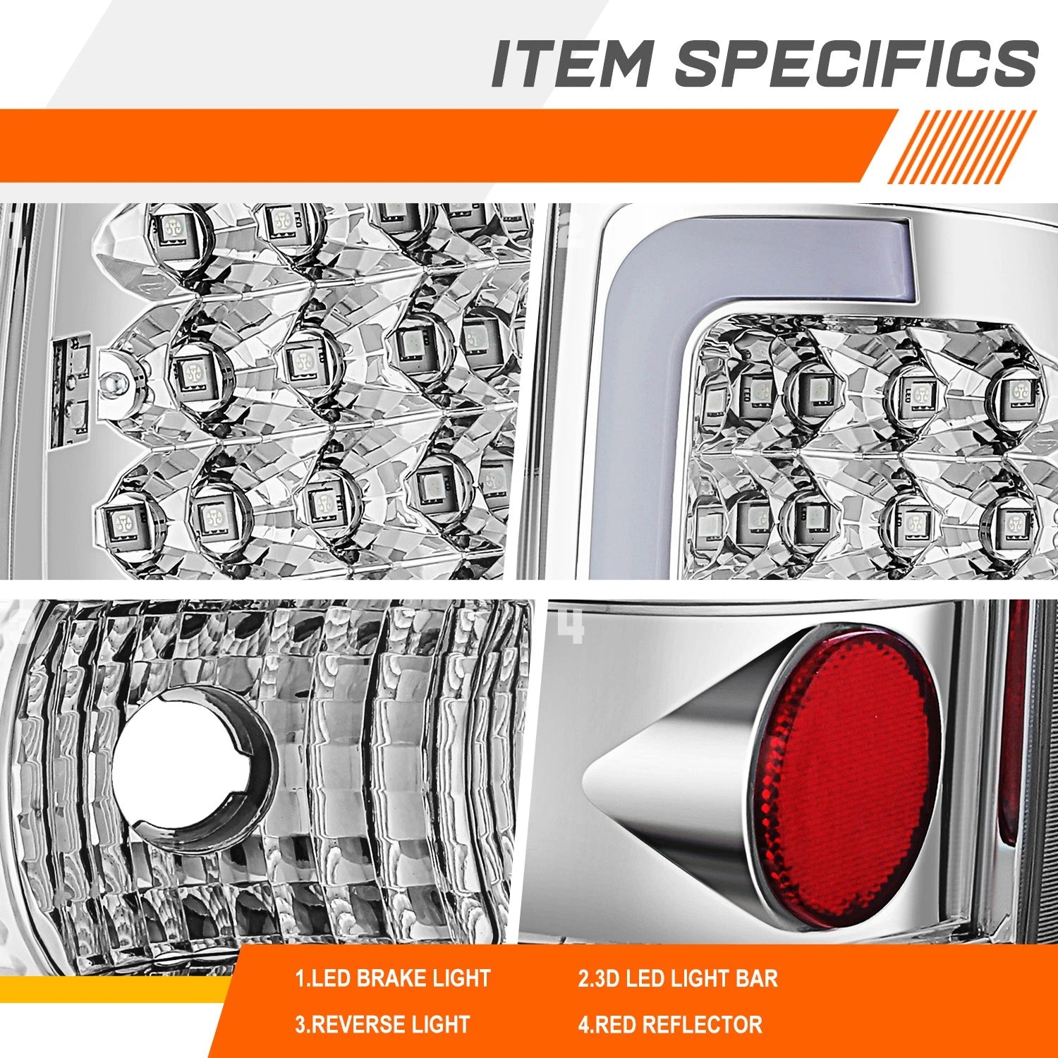 3D LED C-Bar Tail Light Brake Lamp Chrome for Chevy Silverado/GMC Sierra (1999–2003)
