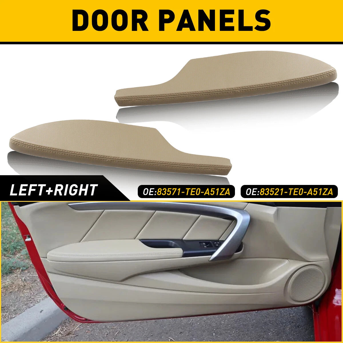 Set of 2 Beige Leather Door Arm Rests for Honda Accord Coupe (2008–2012)