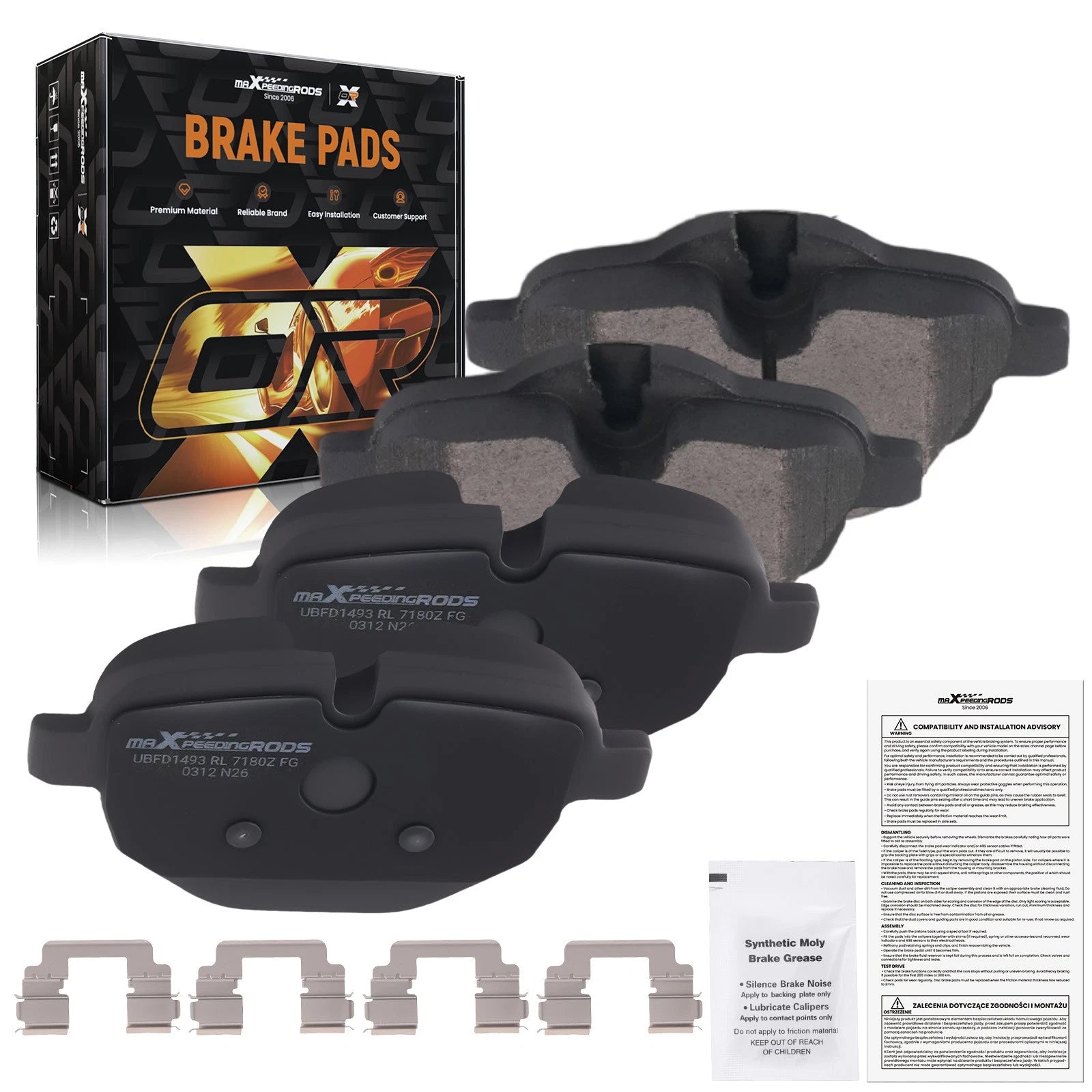 4X Rear Ceramic Brake Pads for BMW 535d xDrive (2014–2016) / 540d xDrive (2018)
