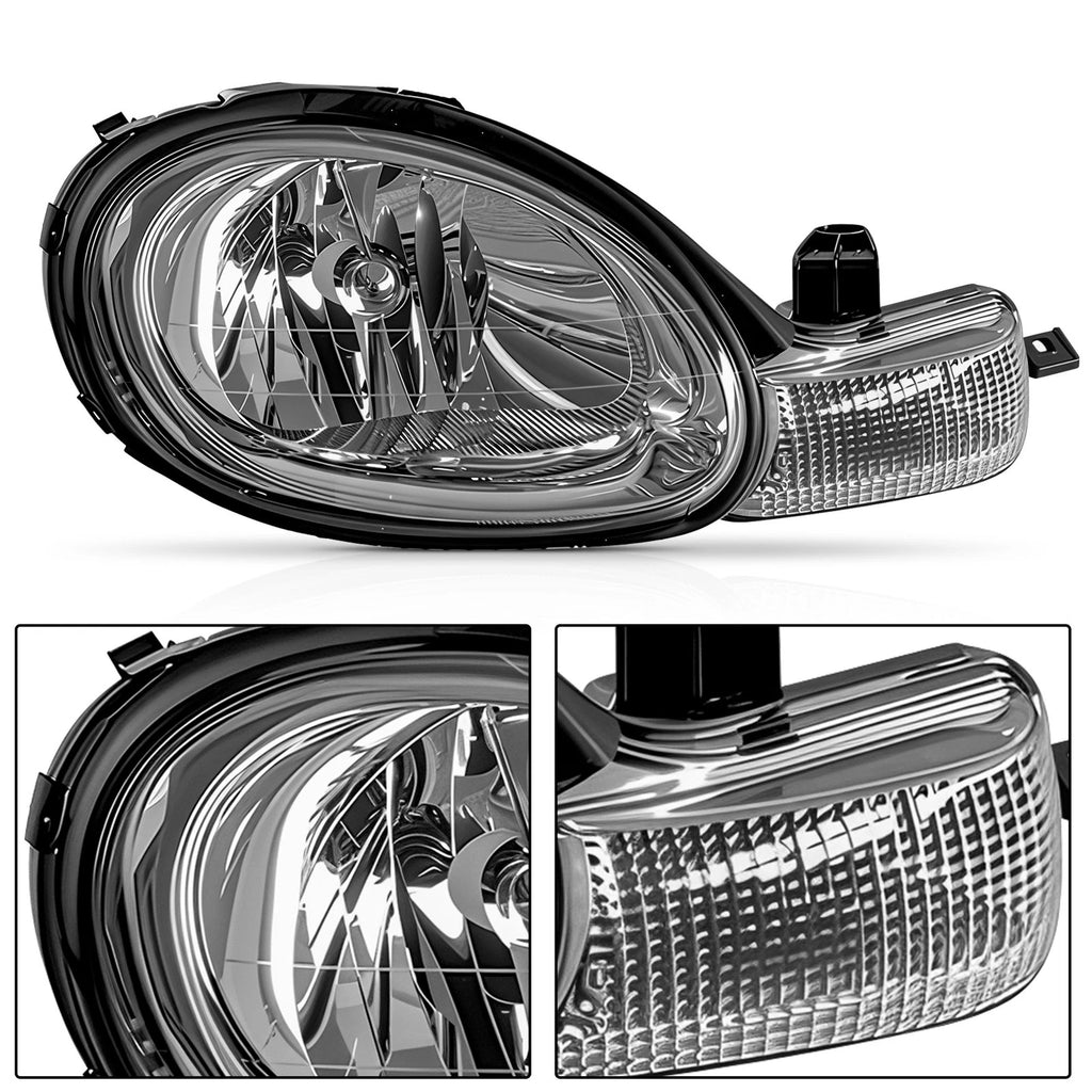 Pair Headlights for Dodge Chrysler Neon (2000–2002) Chrome Interior