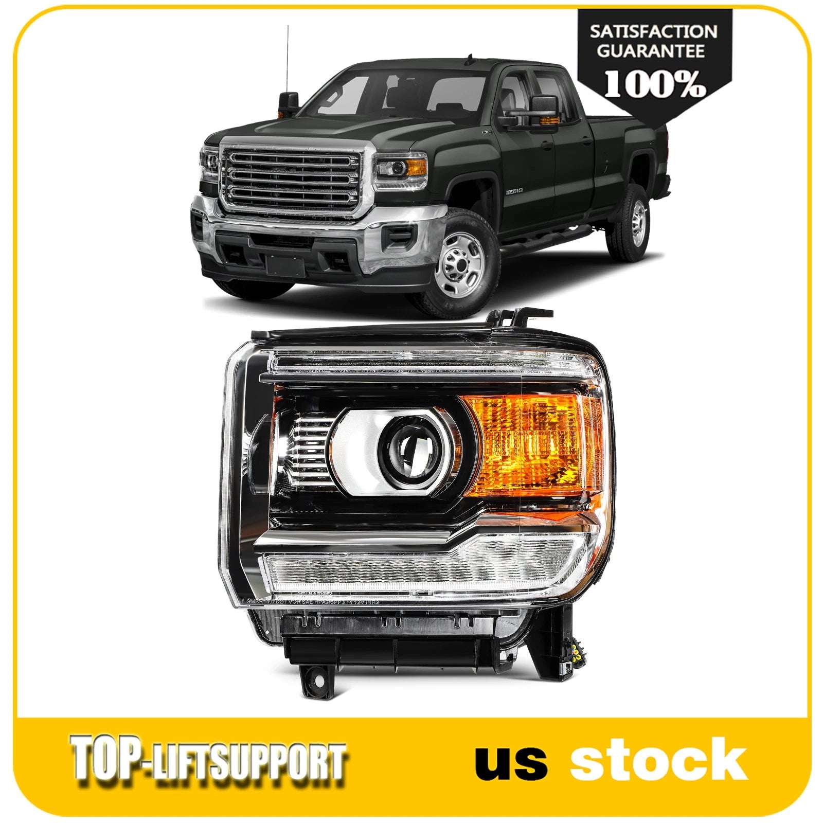 Left Headlight Assembly for GMC Sierra 1500 2500HD 3500HD (2014–2019)
