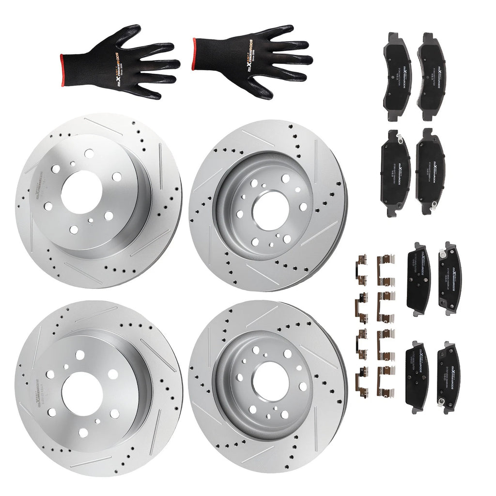 Front Rear Brake Disc Rotors + Brake Pads for GMC Sierra 1500 (2014–2018) / Yukon XL (2015–2020)