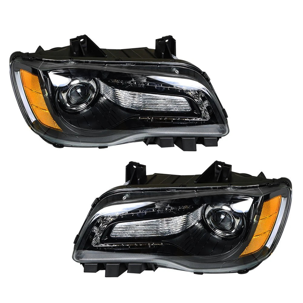 Headlight Set for Chrysler 300 (2011–2014) Black Housing Halogen