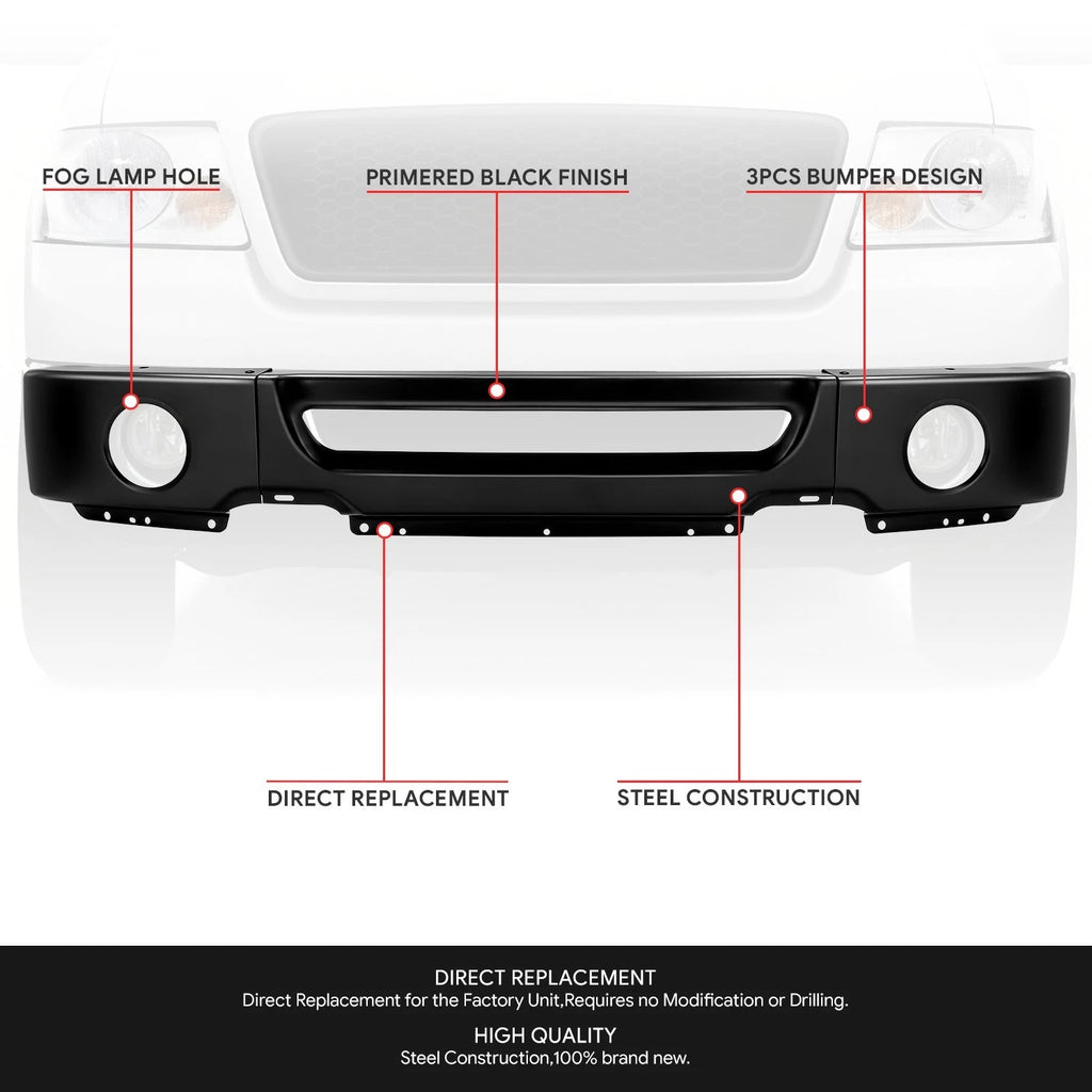 Front Bumper Face Bar for Ford F-150 (2006–2008) - Primered Black, Fog Light Holes