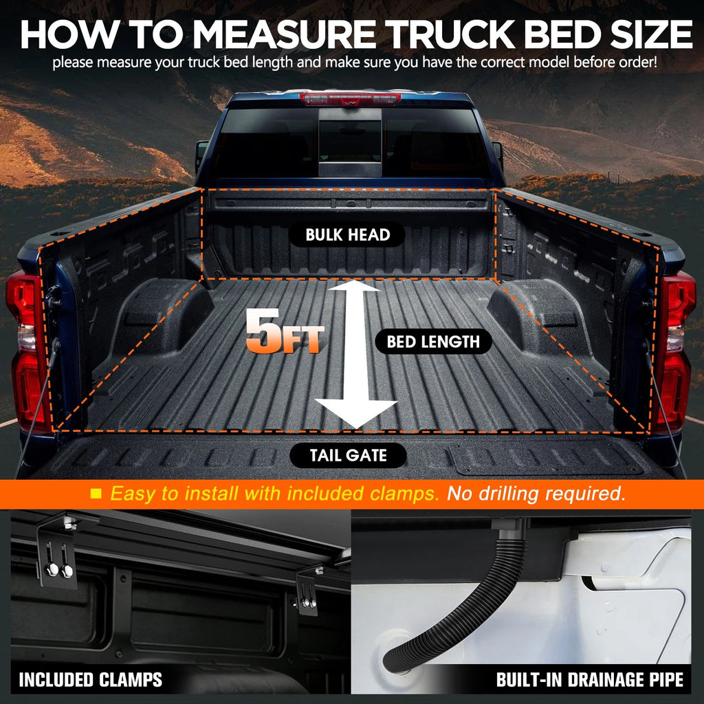 Retractable Tonneau Cover for Toyota Tacoma (2015–2023) w/ 2x Mounting Rails