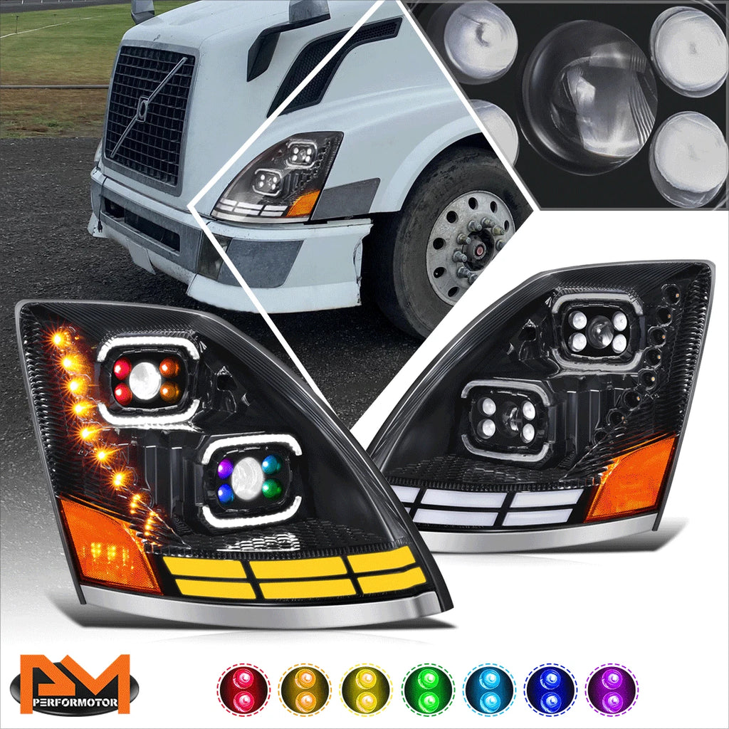 RGB LED DRL Switchback Projector Headlights for Volvo VN VNL (2018–2024)