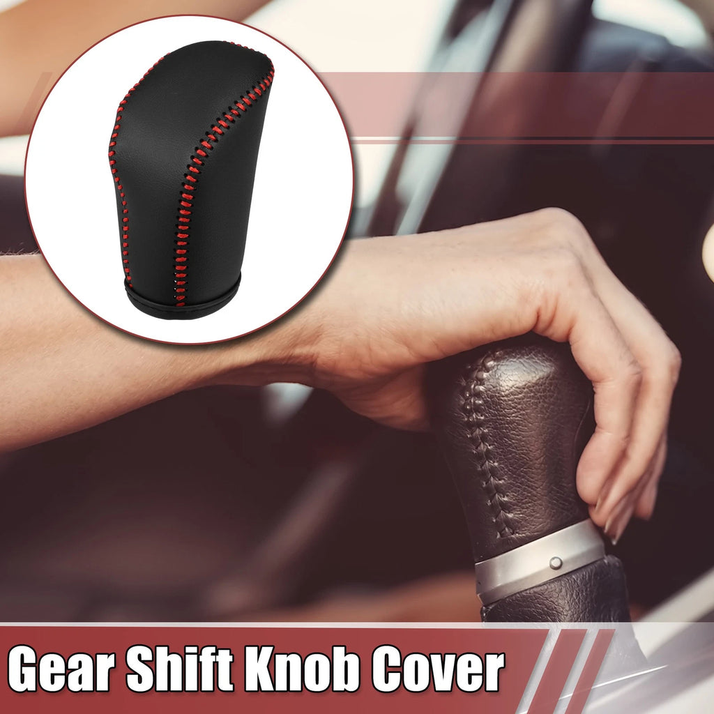 Gear Shift Knob Cover Protector for Toyota Crown (Black, Red Stitches)