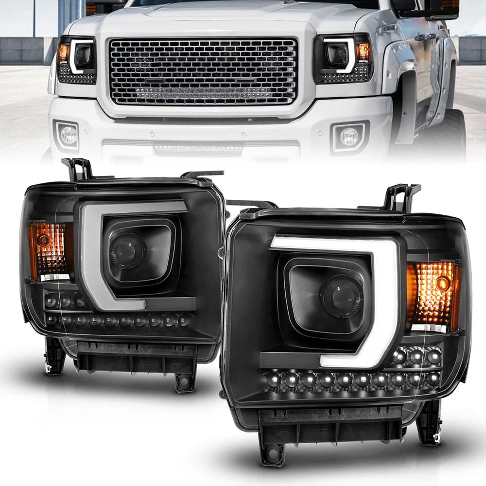 Black Clear Lens Projector Headlight Set for 2014-2016 GMC Sierra 3500 HD