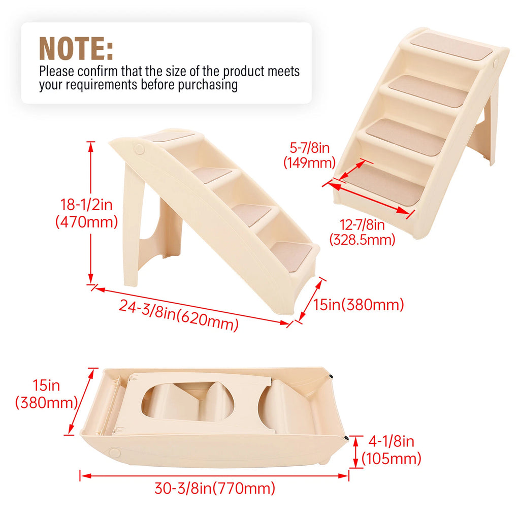 4-Step Foldable Pet Stairs for High Bed - Non-slip Ramp
