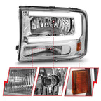 Headlight Set with Light Bar for Chrome Clear Lens Ford F-250 (1999–2004)