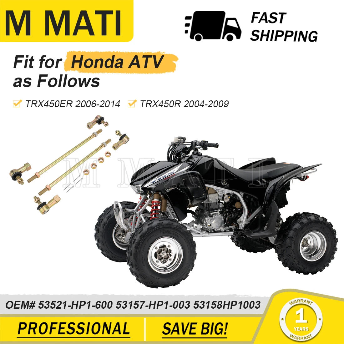 Tie Rods with End Kit Left & Right for Honda TRX450ER TRX450R (2004–2014)