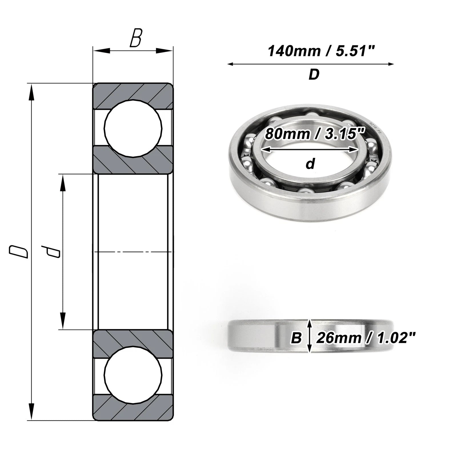 Deep Groove Ball Bearing 80x140x26mm for Scooter Skateboard (1 Pc)