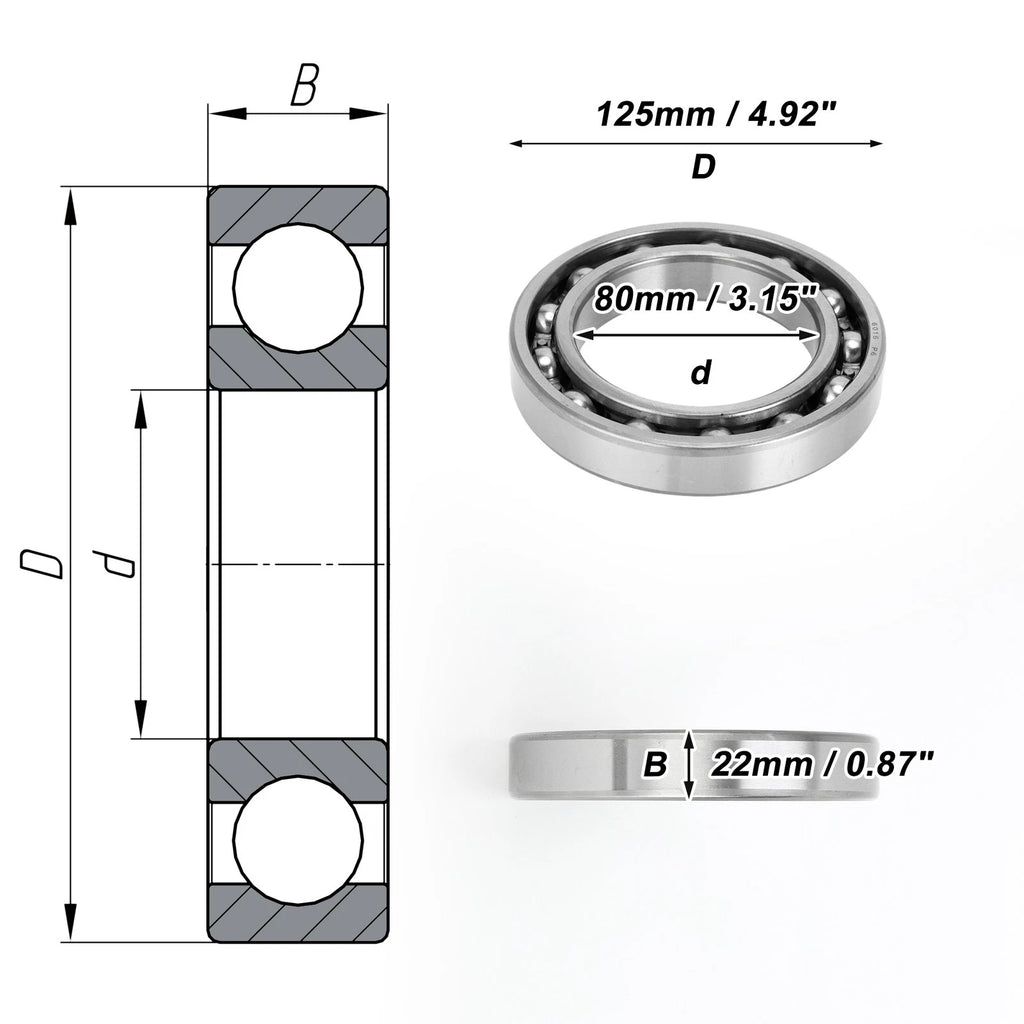 Deep Groove Ball Bearing 6016 for Scooter Skateboard Wheel (80x125x22mm)
