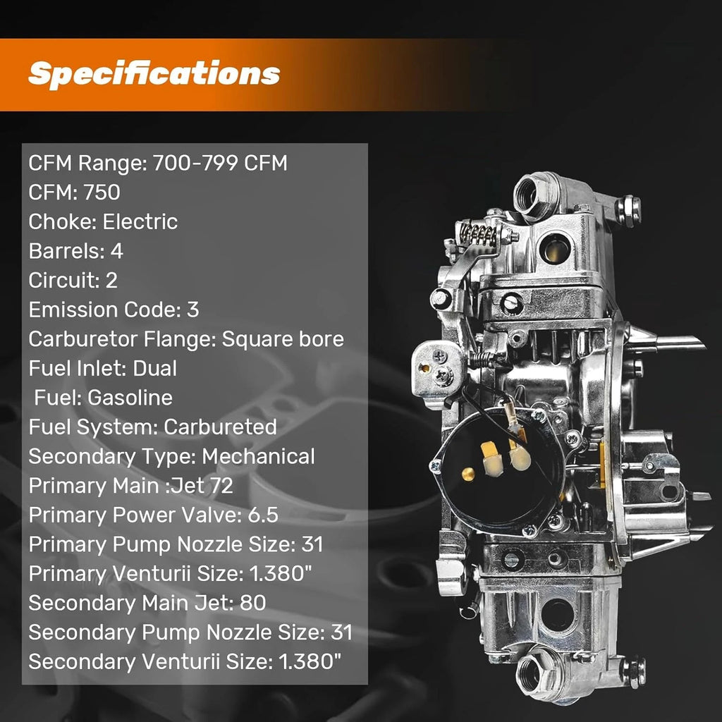 750CFM Carburetor for Holley Quick Fuel 4150 (Double-Pumper, E-Choke)
