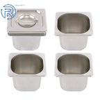 Set of 4 Stainless Steel Steam Hotel Pans with Lids 1/6 6" Deep Non-Stick