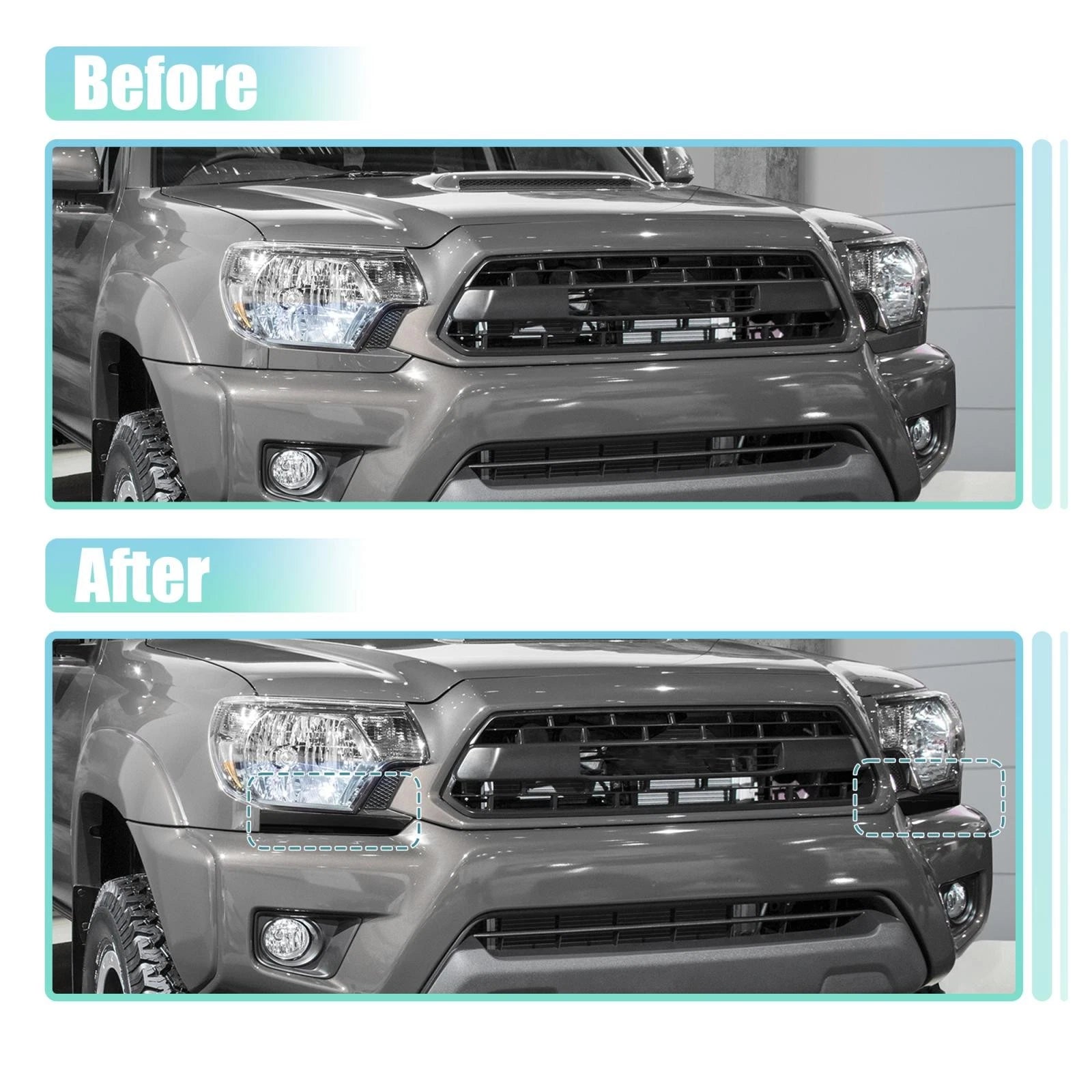 Set of 2 Front Headlight Bumper Grille Filler Trim Panels for Toyota Tacoma (2012–2015)