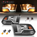 Sequential LED DRL Black Headlights for Dodge Ram 1500 2500 3500 (2009–2018)