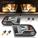 Sequential LED DRL Black Headlights for Dodge Ram 1500 2500 3500 (2009–2018)