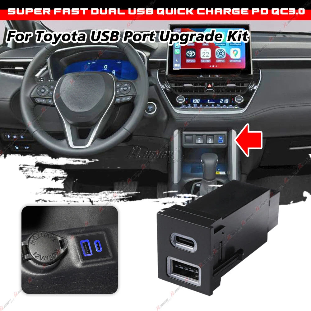 USB-C PD + USB-A QC3.0 Charger Kit for Toyota Corolla Cross (2022–2023) RAV4 (2018–2024)