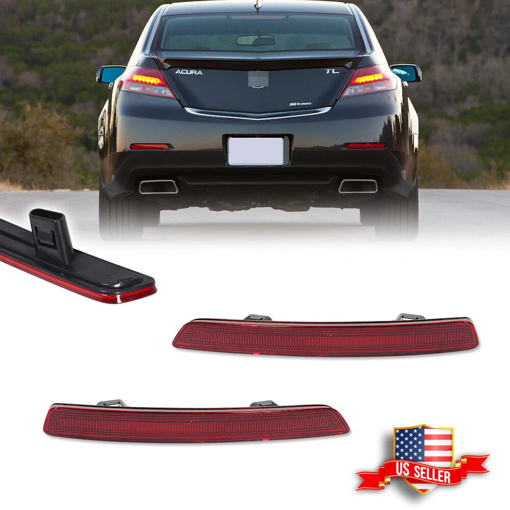 2X Red Lens Rear Bumper Reflector Lights for Acura TL (2012–2014)