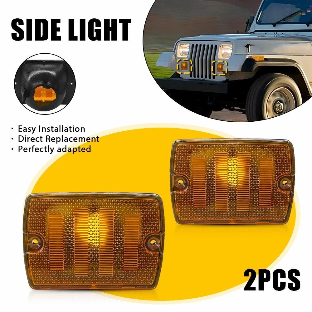 Amber Lens Front Turn Signal Parking Light Lamps for Jeep Wrangler YJ (1987–1995)