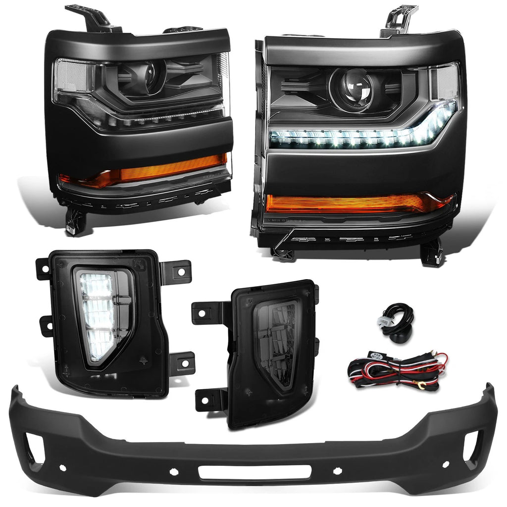 Black Clear Headlights & Fog Lights for Silverado 1500 (2016–2018)
