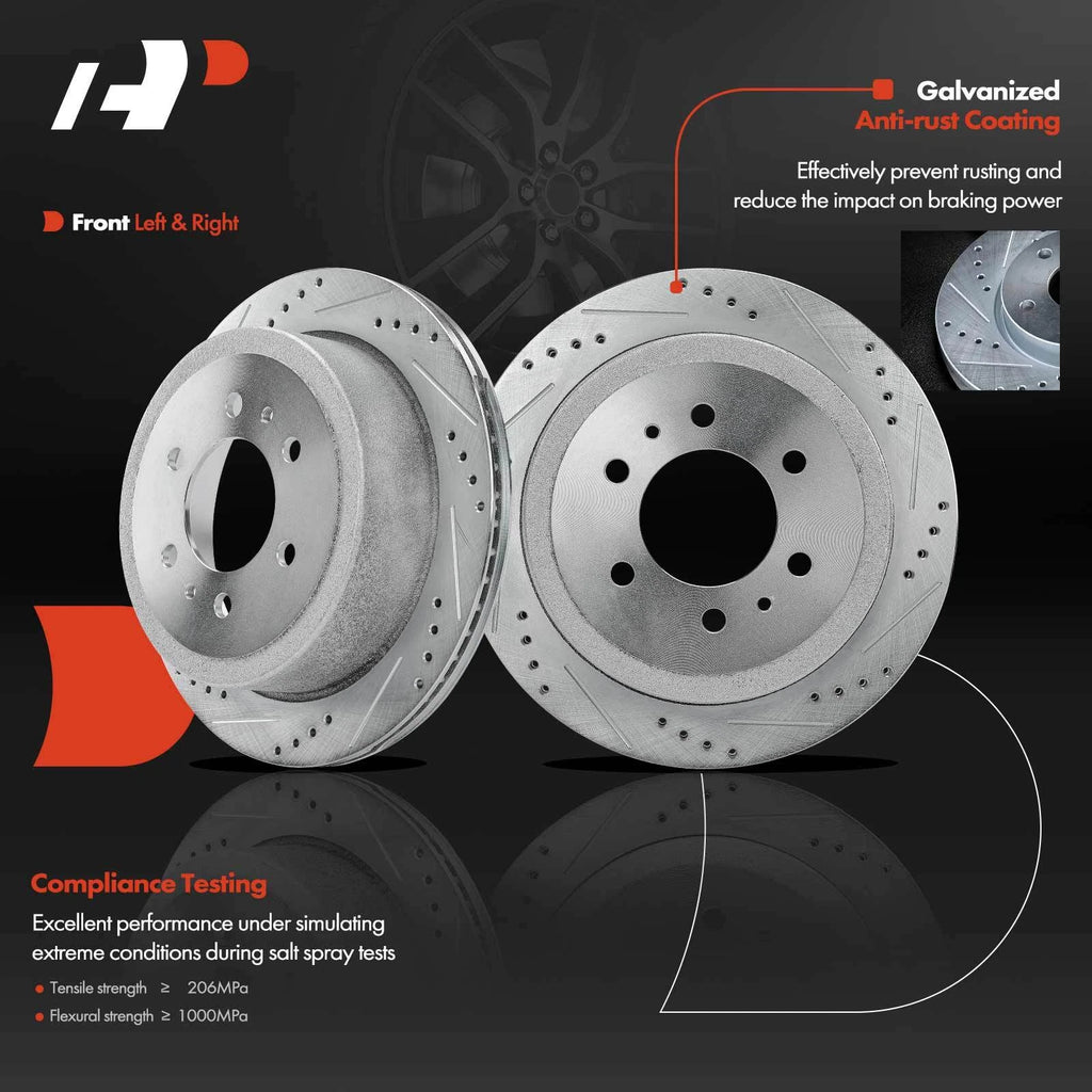 Set of 8 Rear Drilled Brake Rotors and Pads for Ford F-150
