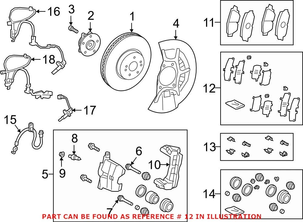 Front Disc Brake Pad Shim Kit for Lexus ES300h ES350 (2013–2020)