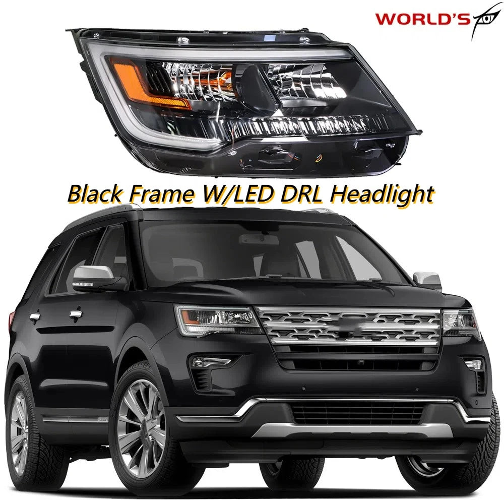Black Housing Headlights for Ford Explorer Sport (2016–2018) Halogen DRL Right