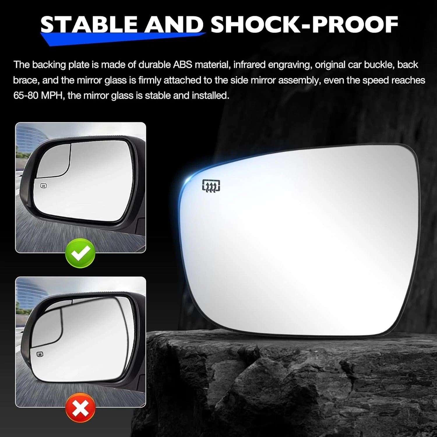 Heated Convex Rearview Mirror Glass for Nissan Rogue (2014-2019)