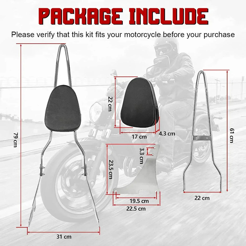 Chrome Sissy Bar Backrest Pad for Harley Sportster XL 1200 (2004-2016)