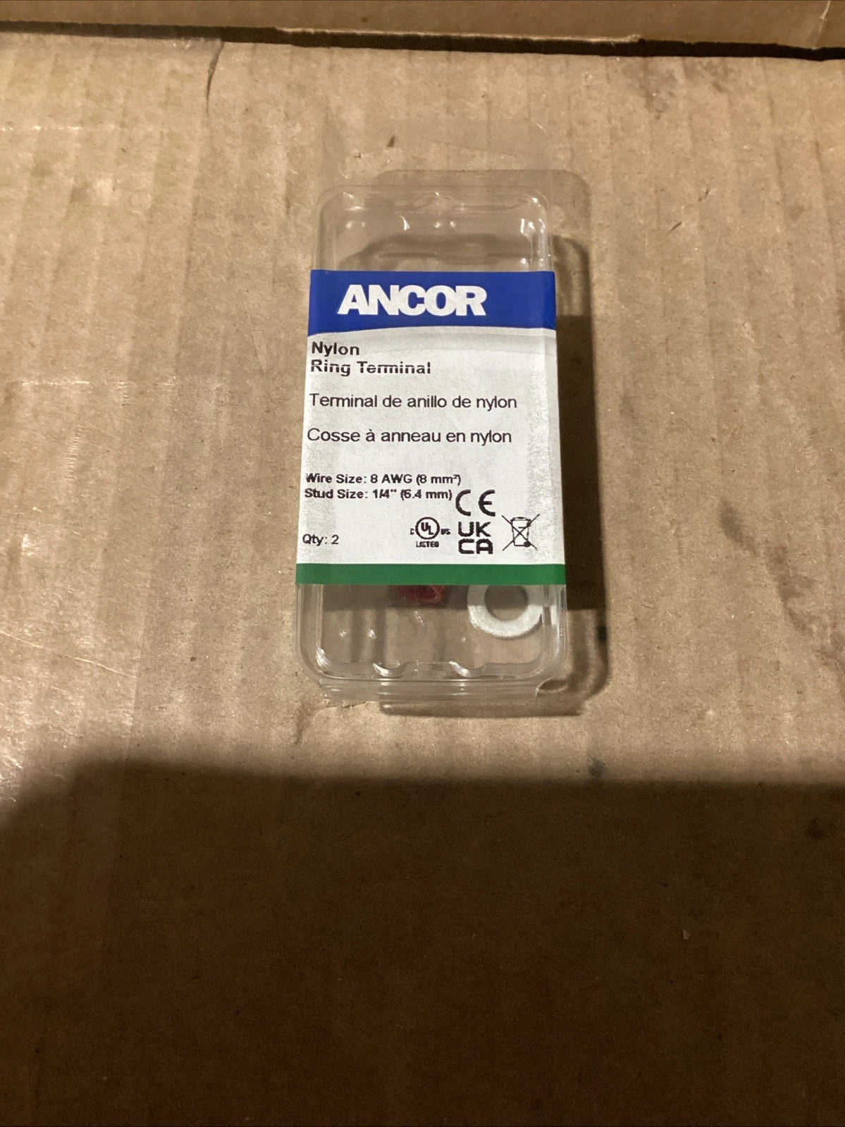 Set of 2 Ancor 230234 8 AWG Nylon Ring Terminal for Automotive (New)