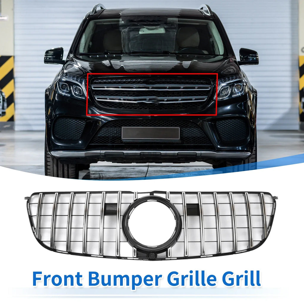 Front Upper Bumper Grille for Mercedes-Benz GLS500 2017 Chrome Silver Tone