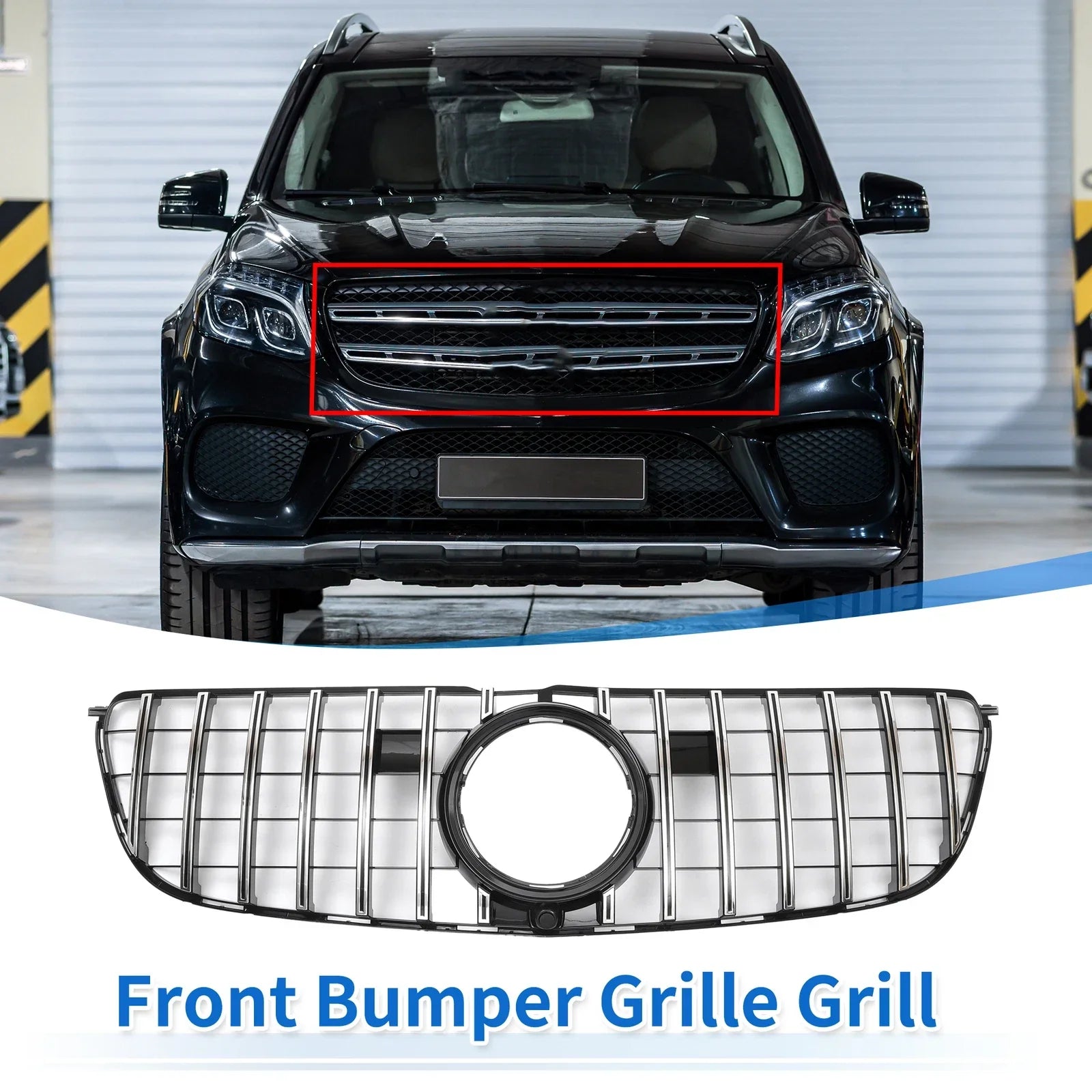 Front Upper Bumper Grille for Mercedes-Benz GLS500 2017 Chrome Silver Tone